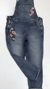 Torrid Denim Cropped Floral Embroidered Overalls Bibs Blue Jeans Womens 12 NWT